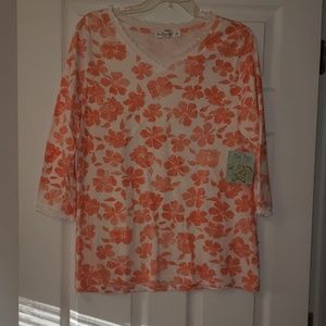 Sun Bay 3/4 Ruffle Trimmed Tee NWT